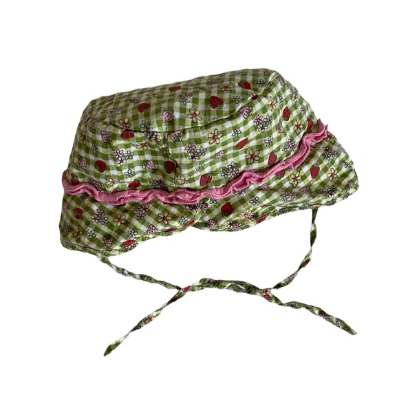 Baby Girl's Green Gingham Strawberry Floral Print Bucket Hat Size 12-24 Months - Picture 2 of 7